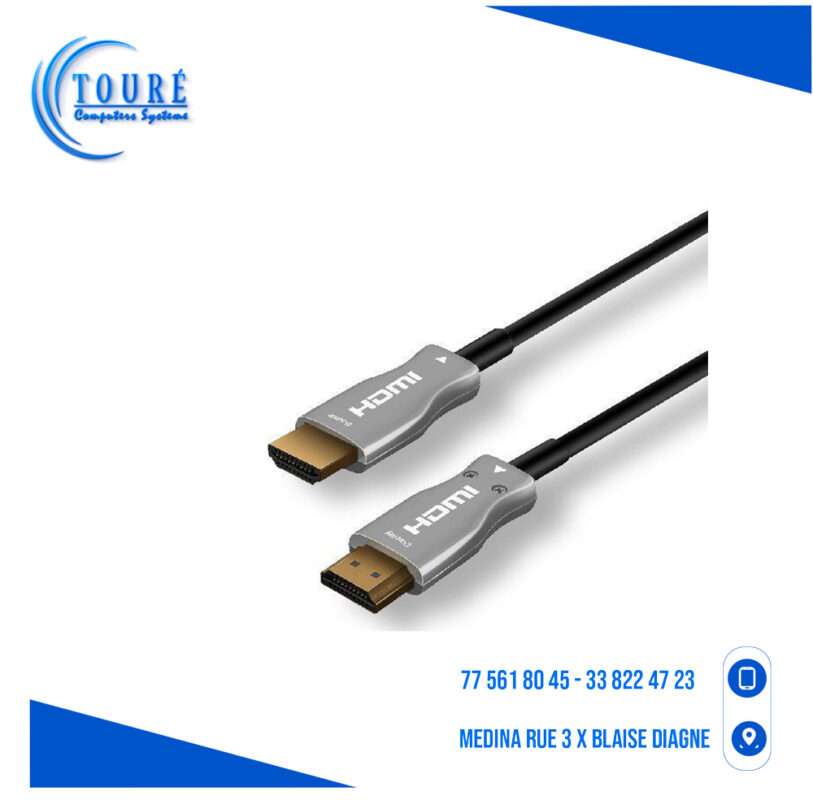Câble HDMI Fibre Optique SeKi 15m - 4K@60Hz HDR, 2.0b, UHD 2160p, Connecteurs Dorés