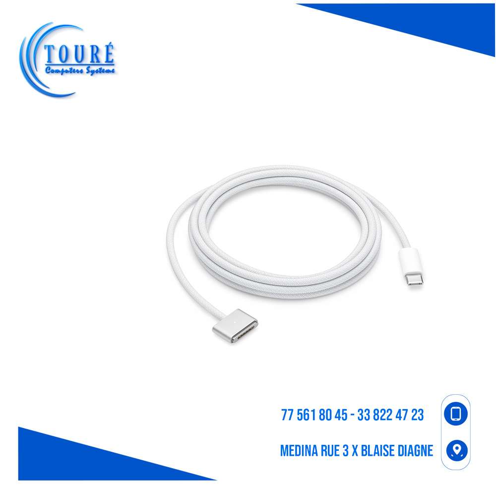 Câble USB-C Magnétique 140W Pour MacBook - 2 M, 3 Connecteurs - Charge Rapide MacBook Pro/Air M1-M4 - Argent